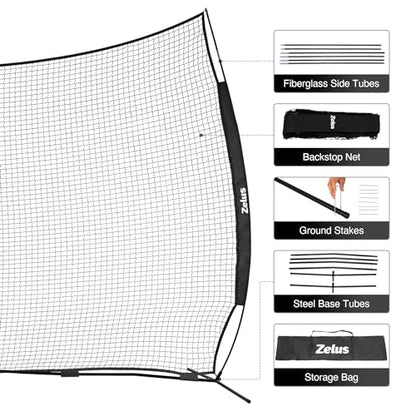 12x9ft / 16x10ft Barricade Backstop Net, Ball Sports Barrier, Practice Net for Baseball, Softball, Lacrosse, Soccer, Basketball and More - style: 16x10 ft - Black