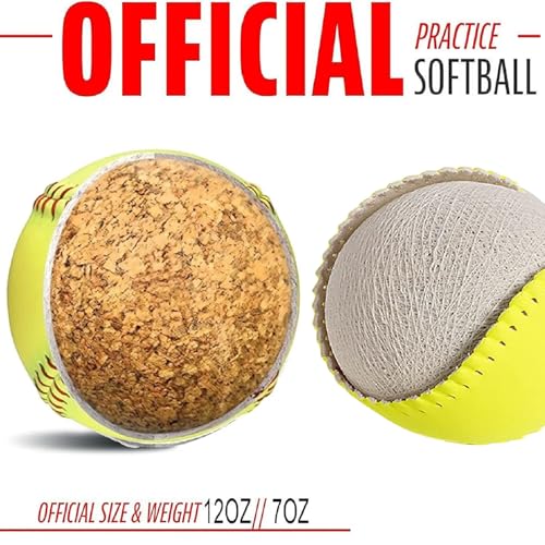 Rarapop Sports Fastpitch Softballs, Official Size and Weight Practice Softball, Unmarked & Leather Covered Training Ball for Games, Practice and Training(Yellow, 12 Inch) - style: 1 Pack