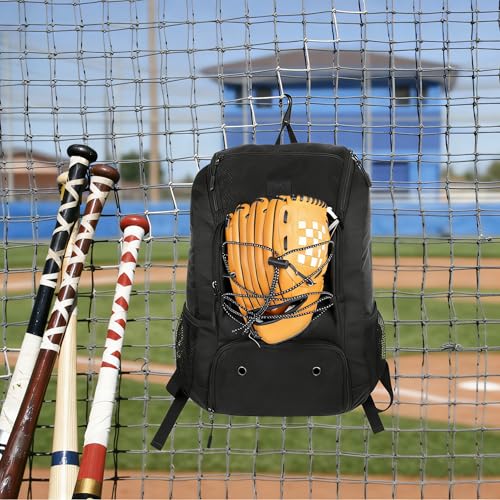 MATEIN Baseball Backpack, Softball Bat Bag with Shoes Compartment for Youth, Boys and Adult, Lightweight Baseball Bag with Fence Hook Hold TBall Bat, Batting Mitten, Helmet, Caps, Teeball Gear - color: Black, size: 29L