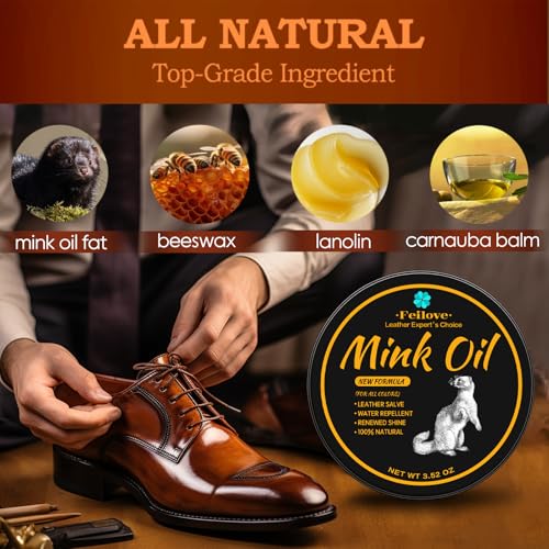 Feilove 4-in-1 Mink Oil Leather Conditioner and Cleaner 3.52 oz - Premium Waterproof Formula for Boots and Shoes - style: Quick Care