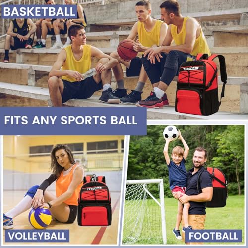 Basketball Bag Backpack with Ball Holder and Shoes Compartment,Best for Basketball, Soccer, Volleyball, Gym. (RED) - color: Red