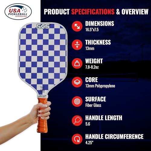 SCS Carbon Fiber Pickleball Paddle – USAPA Approved 2024 – Lightweight, Enhanced Spin, Sure-Grip Handle – Evo-Lite Series for Intermediate Players - color: Remi