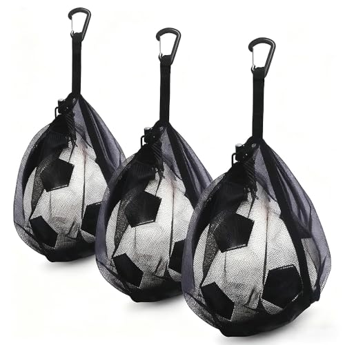 2Pcs Single Mesh Ball Bag for Basketball Soccer & Volleyball, Lightweight Net Storage with Zipper Pocket for Sports, Portable Drawstring Bags with Hanging Clip for Men, Women & Athletes, Black - color: Black-3PC