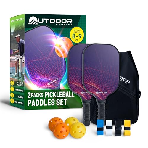 Outdoor Cruiser Pickleball Racket Set - Carbon Fiber USAPA Approved Lightweight Paddles with Polypropylene Honeycomb Core, Skill Levels, Includes 2 Rackets, a Sling Bag, 4 Balls, and 4 Grip Tapes