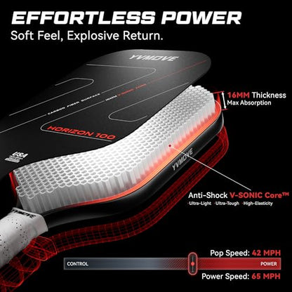 Pickleball Paddles | Raw Carbon Fiber | Effortless Power & Anti-Break Handle | Anti-Shock Core 16mm | for Beginners & Intermediates & Family Games | USAPA Approved