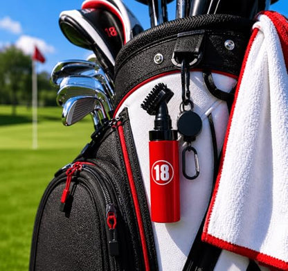 East/18 Aquabrush18 Golf Club Cleaner 4oz Pump Water Bottle Brush with Nylon Bristles, Retractor & Carabiner Clip | Lightweight, Durable & Leak-Resistant Cleaning - color: Red