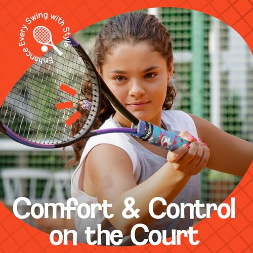 Racket Pets Kids Tennis Racket Dampener & Matching Overgrip Tape, Performance Shock Absorbing Dampener for Tennis Racket & Fun Animal Print Tennis Wrap Grip Tape - style: Lion