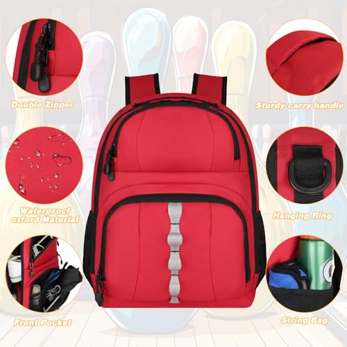 Goloni 2 Ball Bowling Backpack,Bowling Ball Bag with Shoe Compartment & Portective Foam Padded, Fits Shoes Up to US Size 16 - color: Red