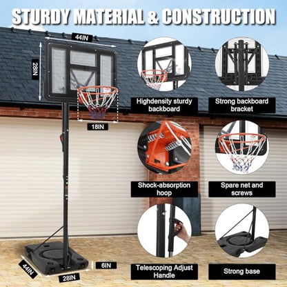 Basketball Hoop Outdoor 10FT Height Adjustable, Portable Basketball Goals & Hoops with PC Backboard and Large Water/Sand Base, Indoor Outdoor Basketball Hoop for Kids Youth Adults Backyard Driveway - style: Handle Position Adjustment Lift