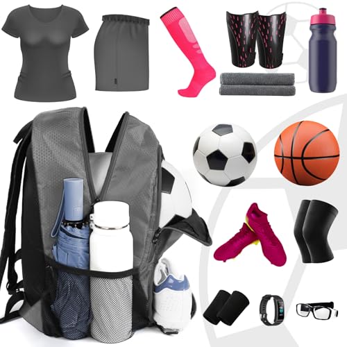 YOREPEK Soccer Backpack,Soccer Bag with Ball Holder, Water resistant Sport Equipment Bags Fit Basketball Volleyball Football - color: Deep Grey