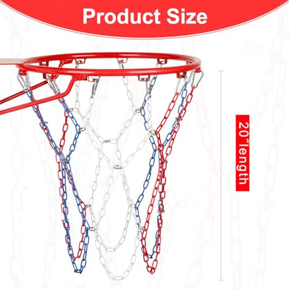 Basketball Net Heavy Duty Replacement,Carbon Steel Chain Basketball net, Anti-Rust Use Indoor Outdoor Standard 12 Loops Hoop - color: 2 blue/red/white