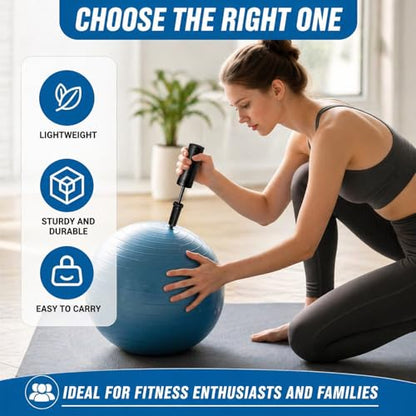 Exercise Ball Pump Compatible with Bosu Balance Trainer,Portable Hand Air Pump for Exercise Bosu Balls with 5pcs Long/Short Plugs & 2pcs Plug Pullers Yoga Ball Inflator Pump Accessories