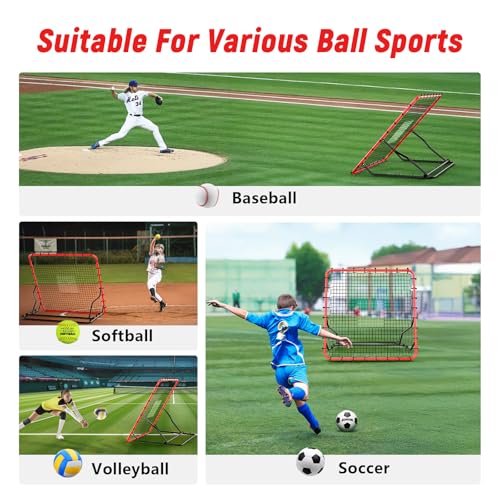 Baseball Rebounder ,4x4.5FT Soccer Rebounder with 4 Adjustable Angles, 28 Bungee Cords to Adjust Elastic, Sports Equipment for Soccer/Baseball/Softball/Volleyball Training,Pitchback Net for All Levels