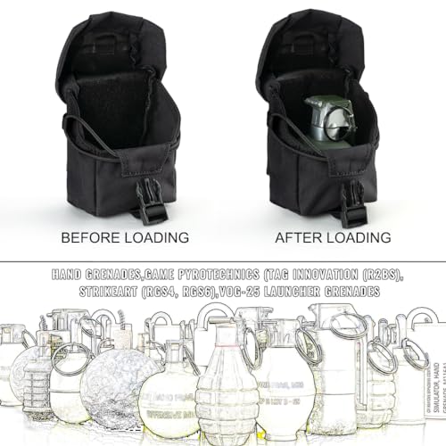 IDOGEAR Tactical Frag Grenade Pouch MOLLE Tool Pouch Ultility EDC mini Waist Storage Bag with Adjustable Function - color: Black