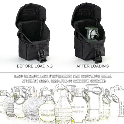 IDOGEAR Tactical Frag Grenade Pouch MOLLE Tool Pouch Ultility EDC mini Waist Storage Bag with Adjustable Function - color: Black