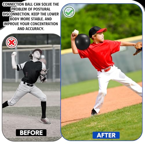 2 Pcs Connection Ball with Pump 9 Inch Pilates Baseball Softball Batting Trainer Improve Arm Action Hitting & Pitching Efficiency Connection Ball for Baseball - color: Black