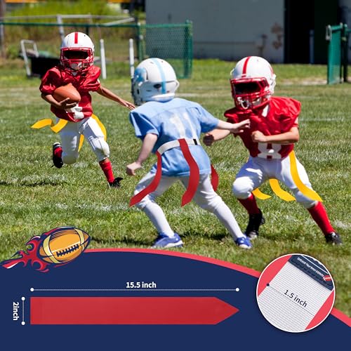Flag Football Belts, Triple Set with Yellow, Blue, Red Flags, 28 Player Training Bundle