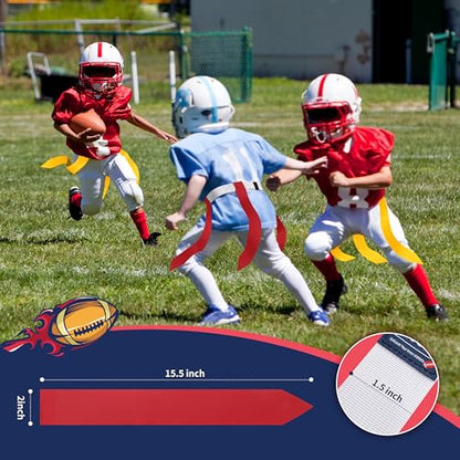 Flag Football Belts, Triple Set with Yellow, Blue, Red Flags, 28 Player Training Bundle