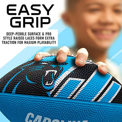 Franklin Sports NFL Team Footballs - Rubber Youth Mini Balls for All Teams - Kids 8.5" Football + Air Pump Sets - Official NFL Licensed - style: Carolina Panthers