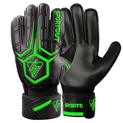 Sportout Goalie Gloves, Goalkeeper Gloves with Finger Protection, Breathable Soccer Goalie Gloves, 4mm Latex, for Kids Youth and Adult - color: Green, size: 8