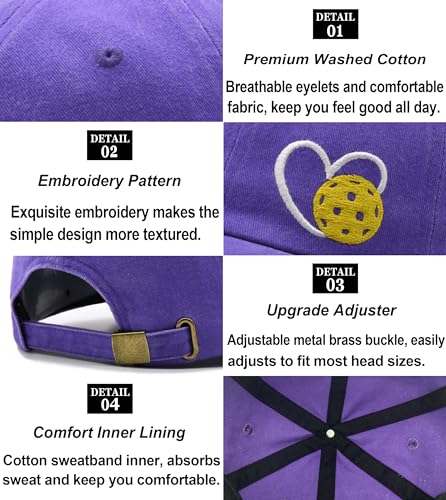 Pickleball Hat with Gift Box, Pickleball Gifts for Women Men, Adjustable Embroidered Heart Baseball Cap - color: Purple
