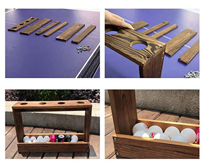 Ping Pong Paddle Holder Rack Rustic Wood Table Tennis Ball Wall Mounted Storage Shelf with Pre-Buried Sleeves Bolt Crack-Preventing Design