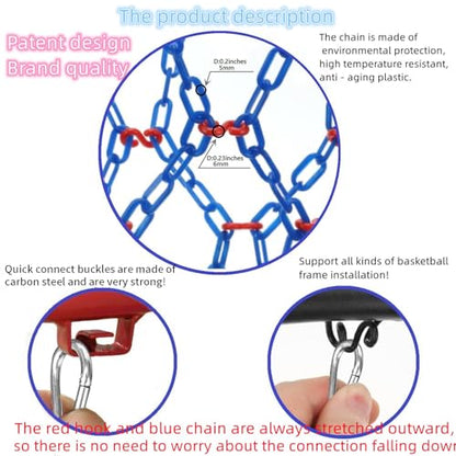 Basketball Net Replacement Heavy Duty,Resin Material, Anti-Rust Use Indoor Outdoor Standard 12-Ring Basketball Hoop - style: blue
