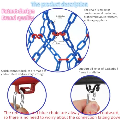 Basketball Net Replacement Heavy Duty,Resin Material, Anti-Rust Use Indoor Outdoor Standard 12-Ring Basketball Hoop
