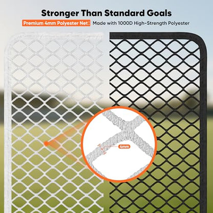 Portable Lacrosse Goal Net Folding Lacrosse Nets for Backyard for 6’x6’x7’ Goals, Official Size Heavy Duty 4mm UV Treated Black & White Lacrosse Training Net, Backyard & Team Practice