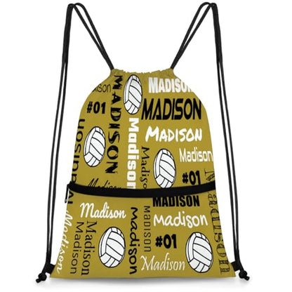 Custom Volleyball Style Drawstring Bag, Personalized Sports Ball Backpack Drawstring Sack Cinch Bags for Team Gift Party Favors, Brown - color: Dark Purple