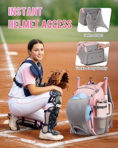 MATEIN PRO Girls Softball Bag with Helmet Net, Lightweight Softball Backpack with Ventilated Shoe Compartment & Organizer Pocket, Youth Baseball Bag with Side Pockets for 40oz Tumbler & TBall Bats