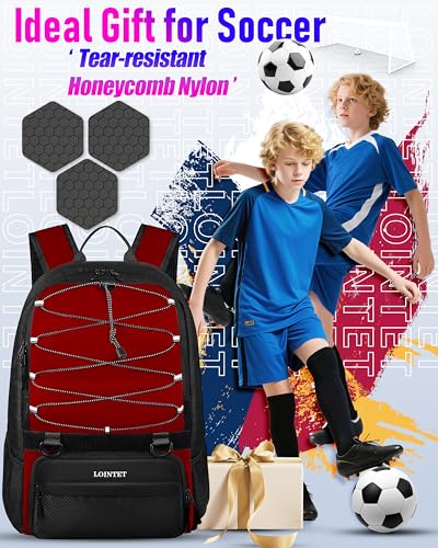 LOINTET Youth Soccer Bag, Soccer Backpack with Ball Compartment, Sports Equipment Training Bags Fits Basketball Football Volleyball and Accessories, Black - color: Red