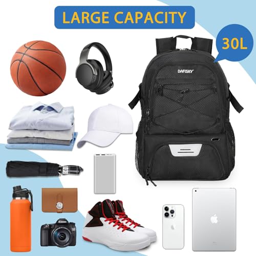 DAFISKY Basketball Backpack, Basketball Bag with Ball Holder Shoes Compartment, Sports Equipment Bag for Soccer Ball, Volleyball - color: Black