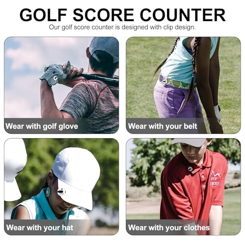 Golf Score Counter Clip, Portable Stroke Tally Clicker with White Sturdy Clip, Golf Scoring Device for Outdoor Use and Training