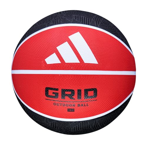 adidas | Grid | Recreational Rubber Basketball | Durable for Outdoor & Indoor Play - color: Black/Red, size: Size 6 (28.5")