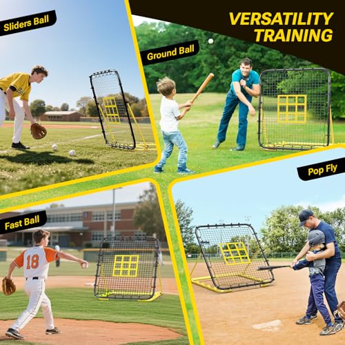 Dimples Excel 4x4.5 FT Professional Baseball Rebounder Net, Pitchback Net with 5 Adjustable Angles for Baseball and Softball Practice, Includes 2 Baseballs, 3 Sandbags and Carry Bag for Solo Training