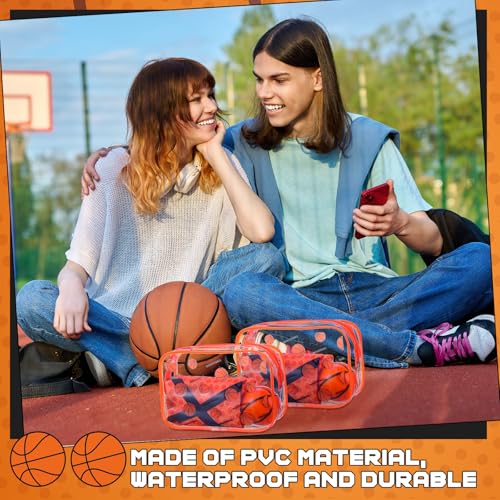 Kacctyen 24 Pcs Basketball Team Gift Bag Bulk for Snacks Sport Goodie Makeup Bag Clear PVC Pouch Organizer with Zipper Waterproof Travel Case for Woman Team Party Favors Birthday Decorations Supplies - style: Basketball