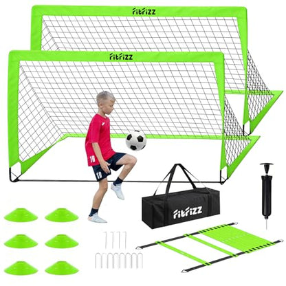 Soccer Goal, Soccer Goals for Backyard, 6x4ft Portable Pop Up Soccer Net Set, Soccer Training Equipment with Soccer Ball, Ladder and Cones - color: Green