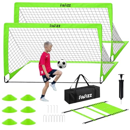 Soccer Goal, Soccer Goals for Backyard, 6x4ft Portable Pop Up Soccer Net Set, Soccer Training Equipment with Soccer Ball, Ladder and Cones - color: Green