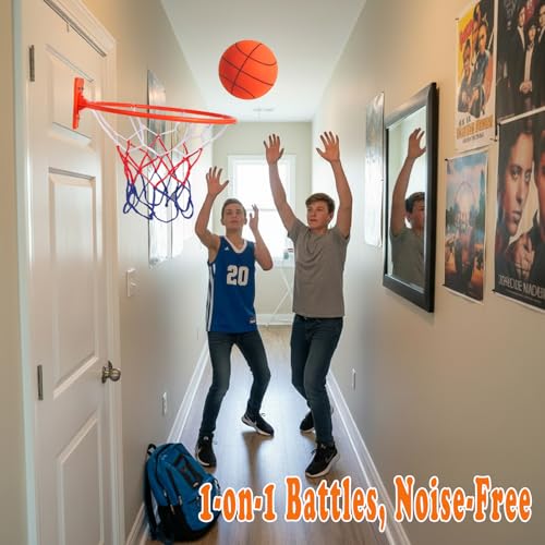 Indoor Silent Basketball Hoop, Compatible with Size 7 Basketball (No Ball Included), Foldable Adhesive Wall-Mount No-Drill Hoop for Bedroom, Office & Home, Space-Saving Design