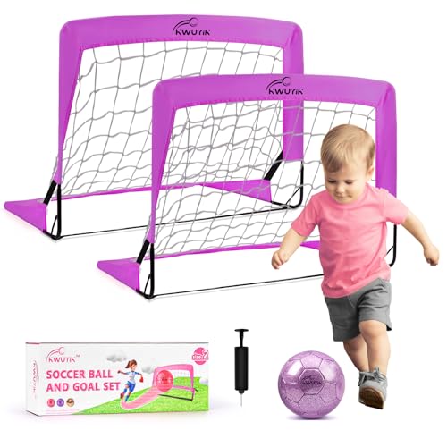 4Pcs Soccer Goals Set 2Pcs Soccer Nets 2x1.5ft 1Pcs Ball 1Pcs Pump Indoor Soccer Nets for Kids with Size 2 Toddler Soccer Ball Foldable Net with Pump Pink Purple for Children Boys Girls - color: Purple