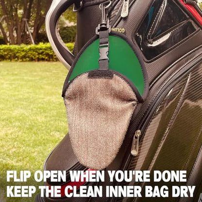 Golf Club Cleaner & Ball Cleaning Bag,Original Three-Layer Fabric Waterproof Technology,Golfer's Ultimate Green Clean Scrub Equipment Accessories,Removable Clips to Support Machine Washing - color: Green