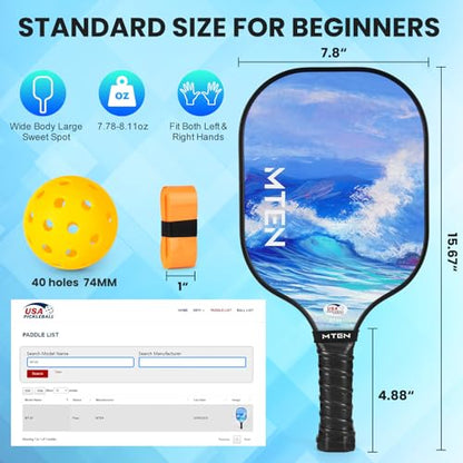 Pickleball Paddles Set of 2 or 4, or Single Paddle – USAPA Approved Fiberglass Surface Pickleball Rackets Set for Men & Women - color: sky blue*2