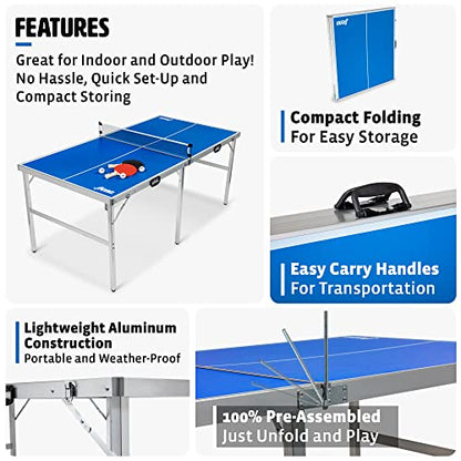 EastPoint Sports Penn Space Saver Table Tennis Table – Fully Assembled 6 Foot x 3 Foot Indoor/Outdoor Portable Table with Net, 2 Ping Pong Paddles and 4 Balls 10 Minute Set Up