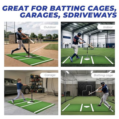 Batting Mat, 6x4/10x3.8/12x6FT Baseball Softball Hitting Mat for Batting Stance Practice, Batters Box Turf Mats with Home Plate, Non-Slip Baseball Cage Mats for Outdoor Indoor with Carry Strap