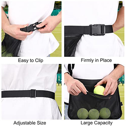 TOBWOLF Adjustable Tennis Ball Band Holder, Pickleball Waist Pouch, Mesh Hip Ball Bag Carrier, Fanny Pack Holding 8-10 Tennis or Pickleball for Cycling, Golf