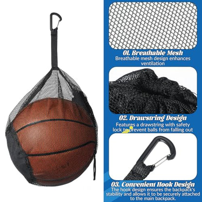 Single Ball Bags Mesh with Double Hook, Ball Storage Bag, Mesh Storage Bags with Zipper Pocket, Drawstring Sling Backpack for Soccer Basketball Football Volleyball