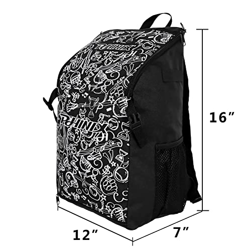 PHINIX Kids Youth Baseball Bag T-ball Backpack - color: Black-With helmet bracket