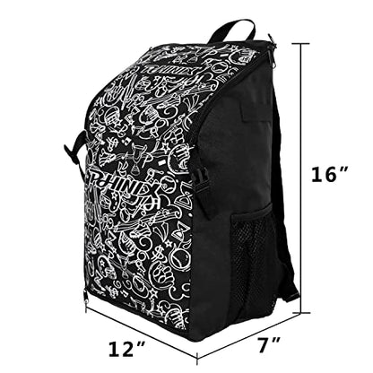 PHINIX Kids Youth Baseball Bag T-ball Backpack - color: Black-With helmet bracket