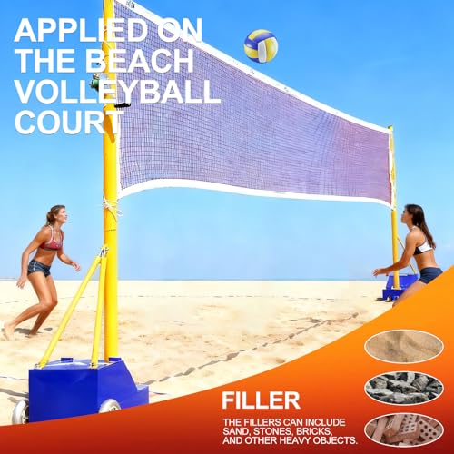 Portable Volleyball Poles,Blue Badminton Stand,Volleyball Net Outdoor with Wheels,Height Adjustable 5-6.9ft,Heavy Duty Steel Base,with Volleyball Net/Badminton Net,for Backyard Beach Indoor Outdoor